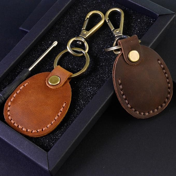 Timyca for Airtag Holder Keychain-Genuine Leather for Airtag Keychain Holder 2 Pack,Handmade for Air Tag Case Scratch-Resistant for Airtag Leather Key Chain Ring Compatible for Apple Airtag,Luggage