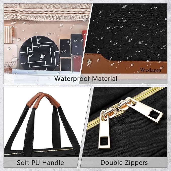 Wedama Toiletry Bag for Women, Large Cosmetic Travel Bag, Hanging Toiletry Bag for Bathroom, Thickened PVC Waterproof Makeup Bag, Toiletries Bag for Travel Business Trips and Camping, Black