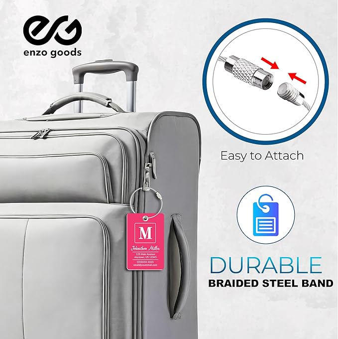 Personalized Luggage Tag | 10 Pack | Custom Luggage Tags for Suitcases | Kids Backpack Tag | 10 Color Options & Choose Font, Font Color