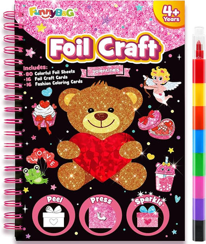 FUNNYB&G Foil Art Craft for Kids - Valentine's Day Crafts Gift 2026 Party Favors Classroom Gift Exchange Art Supplies Creative Birthday Travel Toys for Girls Boys 4 5 6 7 8 9 Years Old(Valentine's)