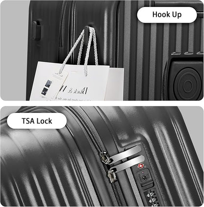 Hard Shell Carry On Luggage With Cup Holder & Charger, 20IN Carry On Luggage With Spinner Wheels, 360° Rotatable, Airline Approved TSA-locked