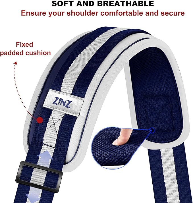 ZINZ 60" Universal Strap with Ultra-thick Fixed Breathable Pad - Adjustable Heavy-duty Shoulder Strap for Laptop, Crossbody Luggage, Gym Bag, Camera Bag and More - TW01B06