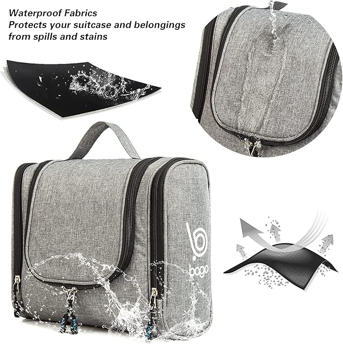 Bago Travel Toiletry Bag for Women and Men - Large Waterproof Hanging Large Toiletry Bag for Bathroom and Travel Bag for Toiletries Organizer - Makeup Bag (SnowGray)