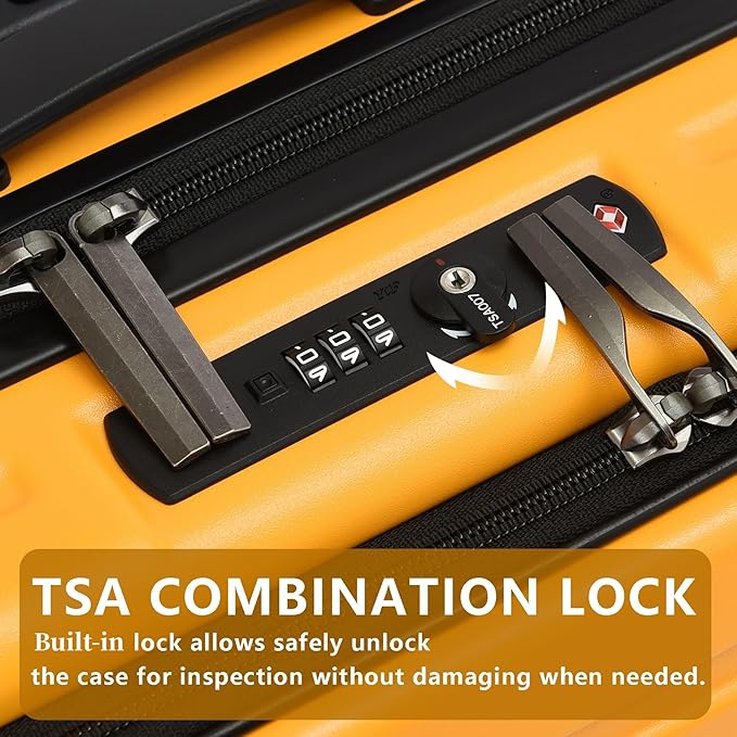 TydeCkare 20 Inch Carry On Luggage with Front Pocket, 21.65 * 15.35 * 7.87" Suitable for Airplane Overhead Bin, 34L Lightweight PC+ABS Hardshell with YKK Zipper, TSA Lock Approved, Orange