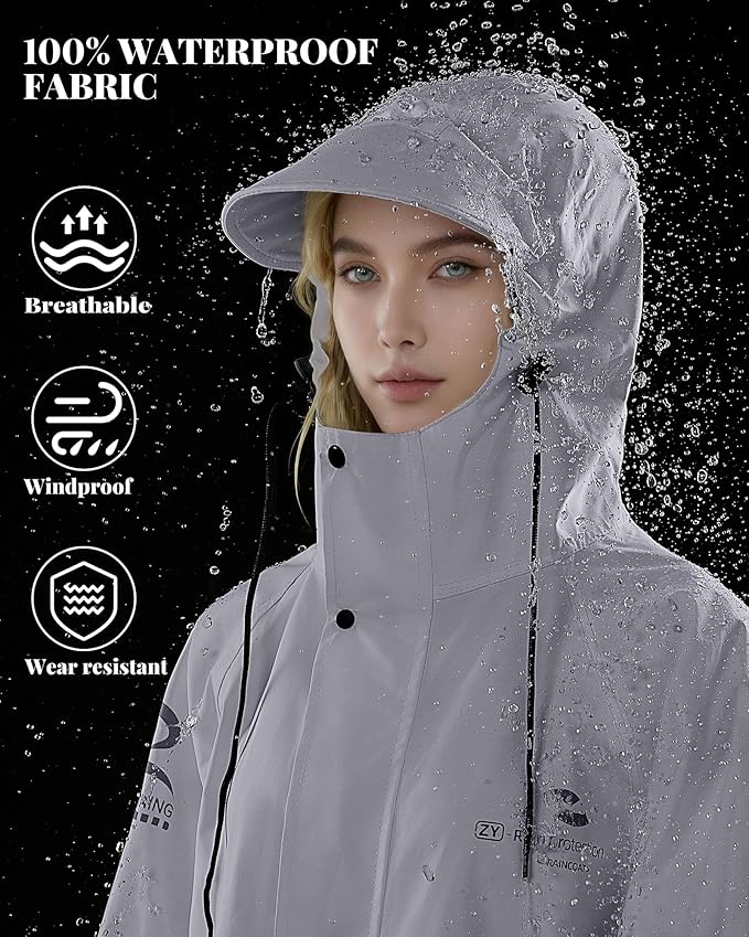 Men's Rain Jacket with Hooded Waterproof Lightweight Packable Long Raincoat Poncho for Women Adults