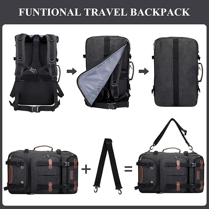 WITZMAN Travel Backpack for Men 40L Large Carry-on Airline Approved Convertible 3 in 1 laptop Bags Fit 17 inch(A8013 Black)