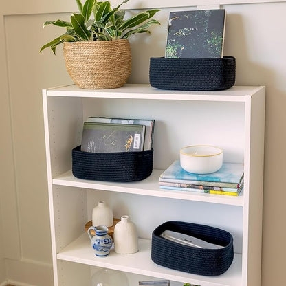 NaturalCozy 11.8"x8"x4.5” Rectangle Storage Baskets for Shelves 3 Pack | Cotton Rope Woven Small Baskets for Organizing | Small Storage Bins for Nursery, Bathroom, Closet, Shelf, Decorative, Gift