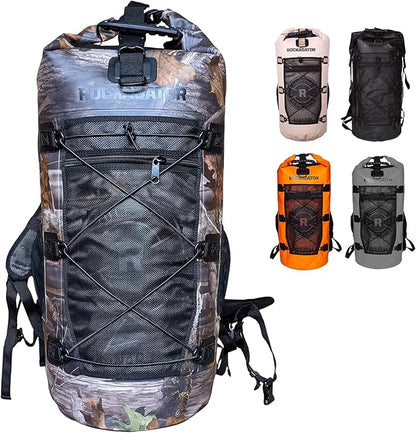 Rockagator Kanarra 90L Waterproof Backpack for Camping, Hiking, Mountaineering, Backpacking, Hunting, Fishing, Canoeing, Outdoor Activities, The Wet Outdoors - Large Capacity, Roll Top Closure, Camo