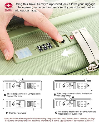 Hanke 20 Inch Expandable Carry On Luggage Airline Approved Top Opening Travel Luggage Rolling Suitcase with Cup Holder Hard Shell Suitcases with Wheels (Bamboo Green)