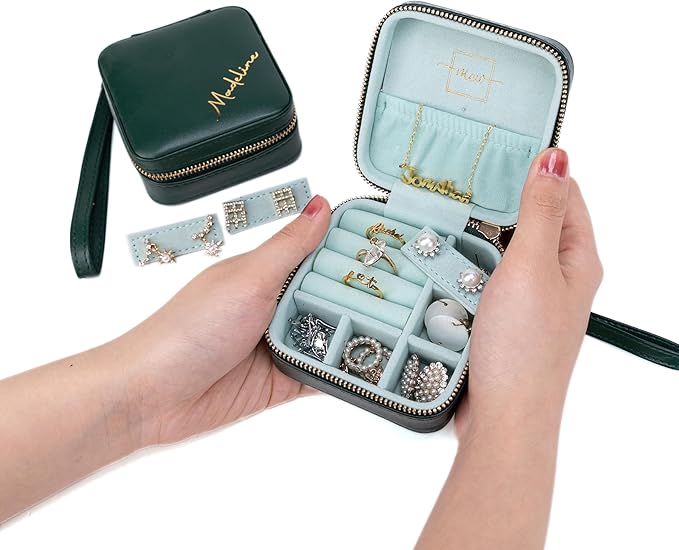Angelina's Palace Personalized Jewelry Case with Name Engraved,Custom Leather Travel Jewelry Organizer Box for Rings,Earrings,Necklaces,Birthday Bridesmaid Gift For Women