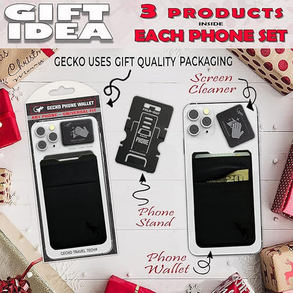 Double Pocket Gecko Phone Wallet - Adhesive Card Holder - Cell Phone Pouch - Stick on Spandex Pocket by Gecko - Carry Credit Cards and Cash – (BLACK-BLACK)