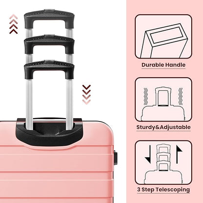 AnyZip Luggage Sets 3 Piece Hardshell Suitcase Set PC ABS Lightweight Travel Suitcases with 4 Double Spinner Wheels TSA Lock 20 24 28 Inch Pink