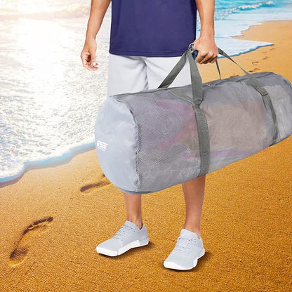 Grey Heavy-Duty Large Mesh Sports Duffle Bag, Dry Bag, Diving Equipment Scuba Bag with Zipper. Great for Gym Workout, Sport Balls Storage, Scuba Gear, Snorkeling, Water Sports and Travel
