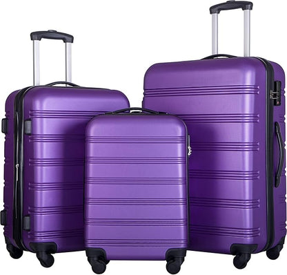 Merax Luggage Set, Lightweight Carry on Luggage Airline Approved, Hard Case with Spinner Wheels, Purple, 3 Set