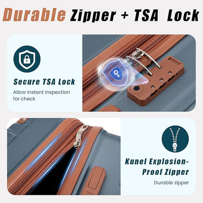 KUNEL Expandable 5 Piece Luggage Sets with Detachable Spinner Wheels and TSA Lock, Unisex Hardside ABS Suitcase Set, Hardshell Lightweight Waterproof Travel Hard Case Suitcases with Wheels, Iceblue