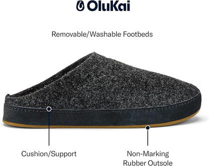 OLUKAI Hamani Hulu Men's Wool Mule Slippers, Soft & Comfortable Slippers with Premium Materials, Sheepskin Shearling & Italian Felt, All-Day Wear