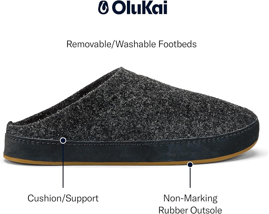 OLUKAI Hamani Hulu Men's Wool Mule Slippers, Soft & Comfortable Slippers with Premium Materials, Sheepskin Shearling & Italian Felt, All-Day Wear
