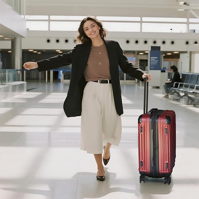 OUZZO 3 Piece Luggage Sets Hardshell Expandable Suitcases Sets with Double Spinner Wheels Lightweight ABS+PC Checked Luggage with TSA Lock for Women Men Family Trips