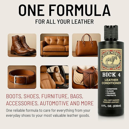 Complete Leather Care Kit | Leather Cleaner, Conditioner, 2 Cloths | Bick 1 & Bick 4 | Won't Darken Leather | Made in the USA | Non-Toxic, Family Safe | For Shoes, Bags, Furniture, All Leather
