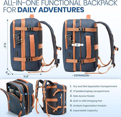 Fanwoli Vacuum Travel Backpack, Carry On Luggage with TSA Lock & Anti Theft Zipper, Expandable Airback with Compression Pump, Waterproof Laptop Bag Ideal for Flight & Business