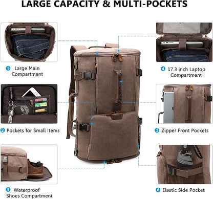 G-FAVOR 40L Travel Backpack, Vintage Canvas Rucksack Convertible Duffel Bag Carry On Backpack Fit for 17.3 Inch Laptop Bag