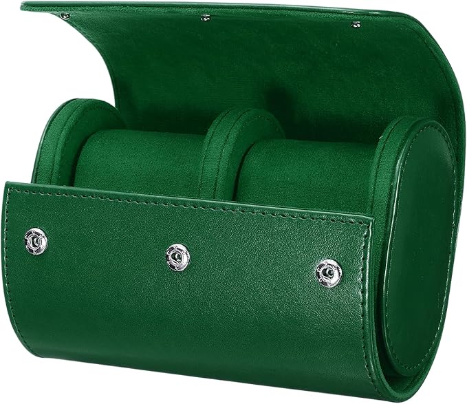 HARFINGTON Watch Roll Travel Case 2 Slot Portable Leather Watch Case for Men and Women, Watches Storage Organizer with Removable Pillows for Traveling, Display, Home Storage, Green