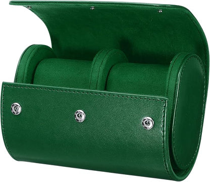 HARFINGTON Watch Roll Travel Case 2 Slot Portable Leather Watch Case for Men and Women, Watches Storage Organizer with Removable Pillows for Traveling, Display, Home Storage, Green