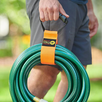 Easy-Carry Wrap-It Storage Straps - 22” (2-Pack) Blaze Orange – Heavy-Duty Hook and Loop Cord Carrying Strap, Hanger, and Organizer with Handle for Pool Hoses, Garden Hoses, Cords, Cables and More