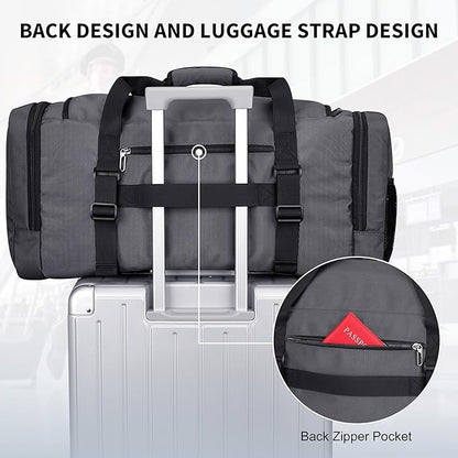 WITZMAN Duffle Bag for Men Large Carry On Weekender Bag 54L Nylon Duffle Gym Bags for Travel with Shoes Compartment(B717 Silvery Grey)