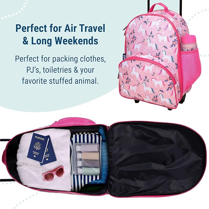 Wildkin Kids Rolling Luggage – Carry-On Size for School & Overnight Travel