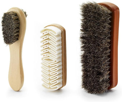 Variety Shoe Brush Kit - Double-Sided Shoe Polish Applicator & Horse Hair Brushes for Polishing - Nubuck & Suede Brush for Shoes, Soft Leather Cleaning with Microfiber Cloth