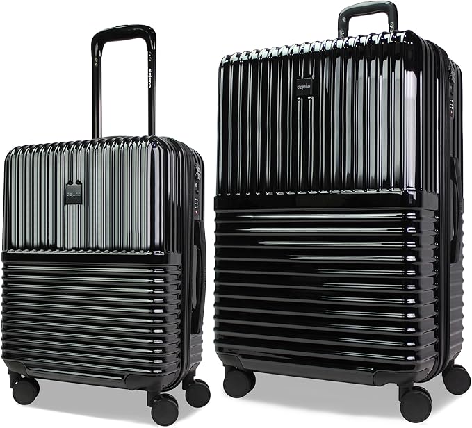 World Traveler Dejuno Tonal Lightweight Polycarbonate Hardside Expandable Spinner Luggage Suitcase with TSA Lock, Onyx, 2-Piece Set(20in,28in)
