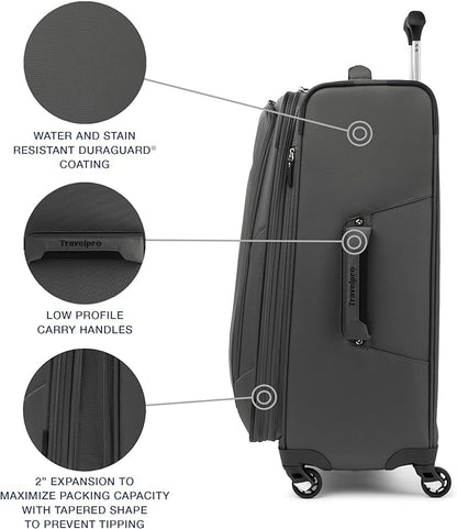 Travelpro Maxlite 5 Softside 2pc Set Expandable Carry On Luggage with 4 Spinner Wheels/Soft Underseat Tote, Lightweight Suitcase, Men and Women, Shadow Grey