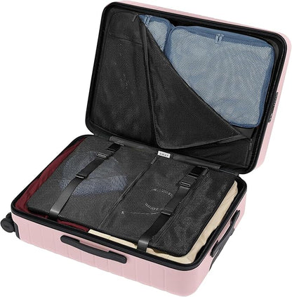 Away Medium Checked Luggage, Lightweight Hard Shell Suitcase with Spinner Wheels, Durable Rolling Luggage, TSA Lock, 26 Inch, Blush Pink