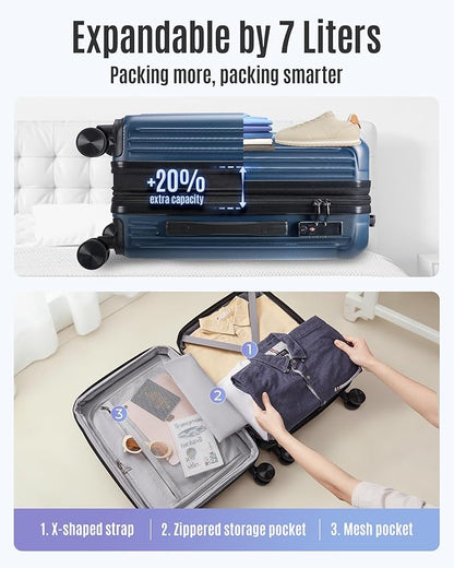 LIGHT FLIGHT Carry On Luggage 22x14x9 Airline Approved, Durable Hard Shell Carry On Suitcases with Wheels, Expandable Hardside Lightweight Travel Luggage with TSA Lock 20 Inch Carry on, Royal Blue