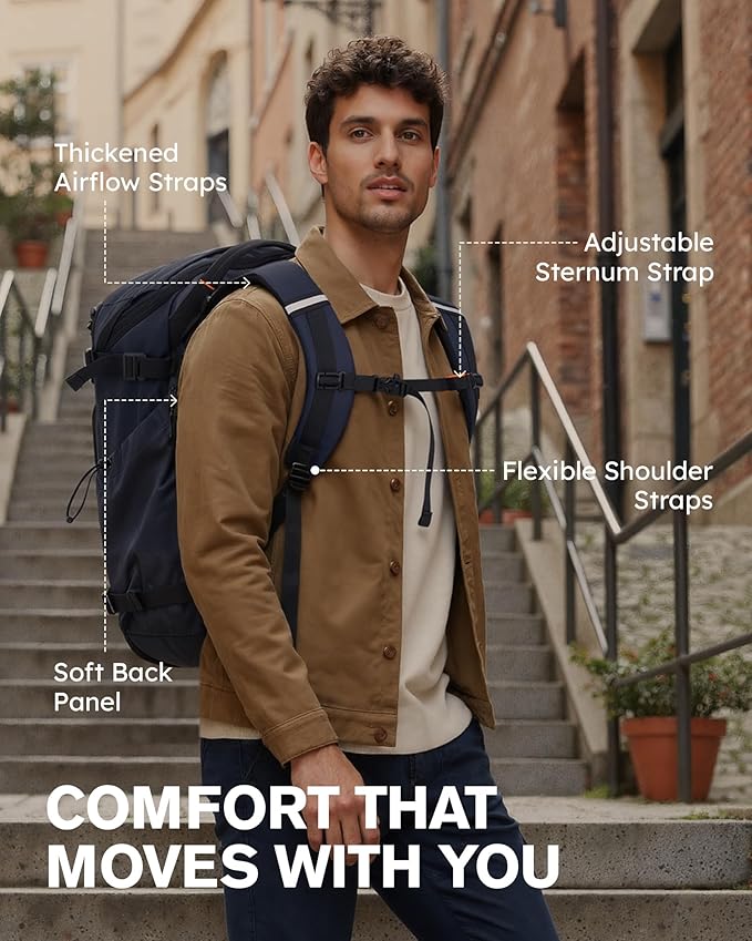 Tolaccea Travel Backpack Carry On 40L, Laptop Backpack with 3 Packing Cubes, Flight Approved Duffel Luggage Bag for Men Women, Water-resistant Large Business Rucksack Daypack, Fits 15.6" Laptop, Navy