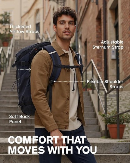 Tolaccea Travel Backpack Carry On 40L, Laptop Backpack with 3 Packing Cubes, Flight Approved Duffel Luggage Bag for Men Women, Water-resistant Large Business Rucksack Daypack, Fits 15.6" Laptop, Navy
