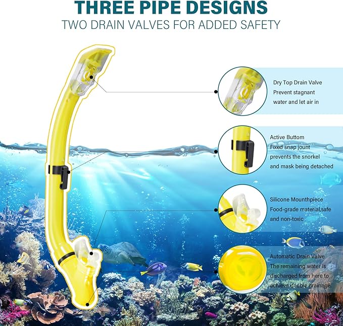 Kids Snorkeling Set Children Mask Fin Snorkel Set Snorkeling Gear Snorkel Mask + Adjustable Swimming Kids Flippers+ Dry Snorkel Tube + Travel Bags