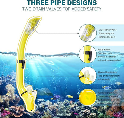 Kids Snorkeling Set Children Mask Fin Snorkel Set Snorkeling Gear Snorkel Mask + Adjustable Swimming Kids Flippers+ Dry Snorkel Tube + Travel Bags