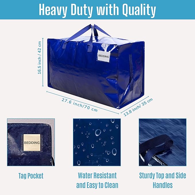 VENO 4 Pack Moving Bags and Large Christmas Decoration Storage Bins with lids. Alternative to Moving Boxes, Packing Supplies for College. Heavy Duty Totes (Blue, 4 Pack)