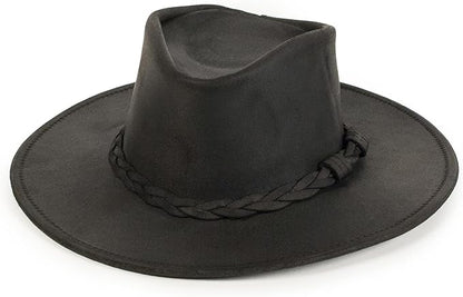 Minnetonka Outback Hat-Flat Brimmed Cowboy Hat for Men and Women Made with Distressed Leather, Hidden Steel Wire in Brim.