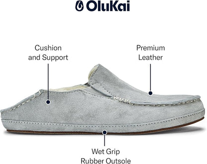 OLUKAI Nohea Slipper, Women's Slip-On Shoes, Genuine Shearling & Premium Nubuck Leather, Drop-In Heel Design, Cozy & Ultra-Soft Comfort Fit