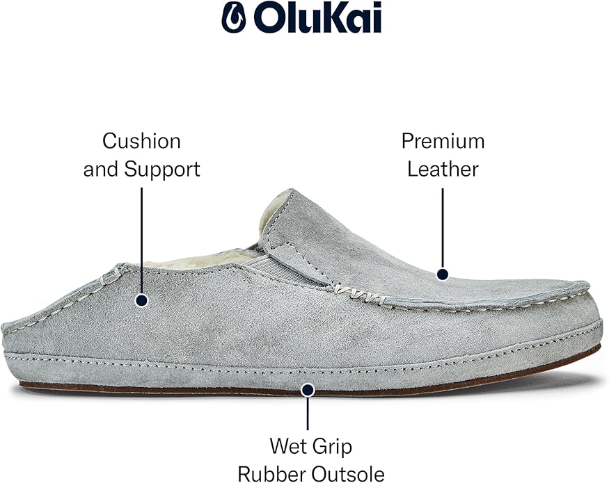 OLUKAI Nohea Slipper, Women's Slip-On Shoes, Genuine Shearling & Premium Nubuck Leather, Drop-In Heel Design, Cozy & Ultra-Soft Comfort Fit