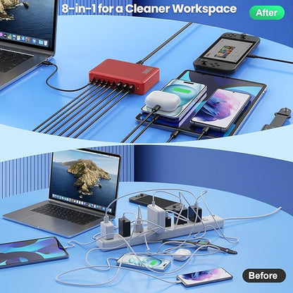 USB C Charger 300W USB C Charger Block, 8-Ports GaN IV Fast Charging Station Hub,PD 100W Laptop Charger Adapter,for MacBook Pro/Air/iPad/iPhone16/15/14/Apple Watch/DELL/Samsung for Home Office