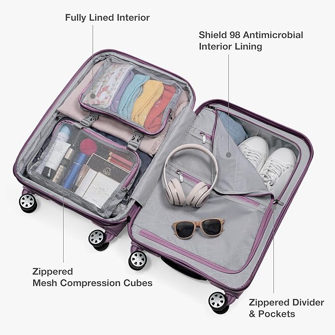 Traveler's Choice Pagosa Indestructible Hardshell Expandable Spinner Luggage, Mauve, 26-Inch Medium