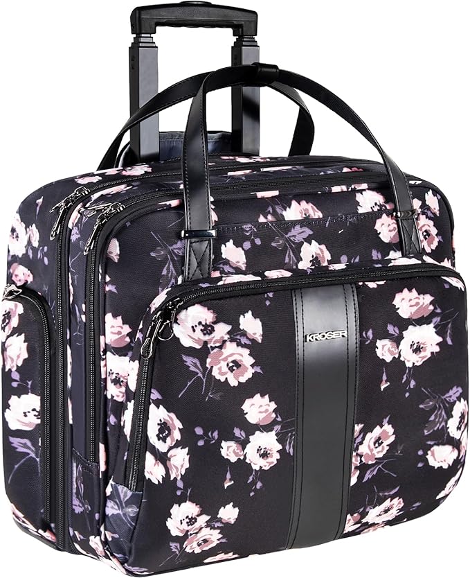 KROSER Rolling Laptop Bag Premium Rolling Laptop Briefcase Computer Bag Fits Up to 15.6 Inch Laptop Overnight Bag with RFID Pockets for Travel/Business/Women