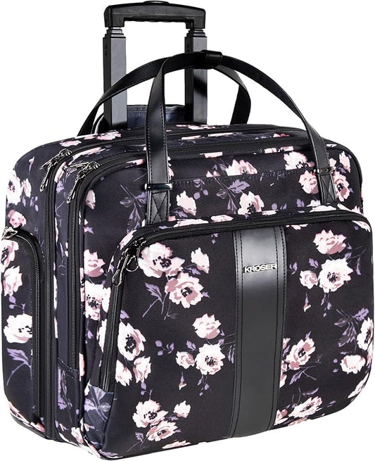 KROSER Rolling Laptop Bag Premium Rolling Laptop Briefcase Computer Bag Fits Up to 15.6 Inch Laptop Overnight Bag with RFID Pockets for Travel/Business/Women