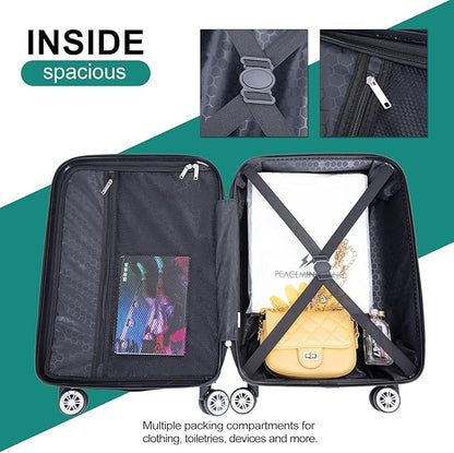 Luggage 4 Piece Set, Hardshell ABS Suitcase Set with Double Spinner Wheels, Lightweight Durable Luggage set, Carry On and Checked Travel Large Luggage, Dark Green