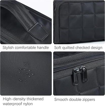 Travel Makeup Bag Large Capacity Cosmetic Organizer Bag for Women,Flat-Opening Make Up Case Travel Bag Waterproof Toiletry Bag for traveling,Toiletries,Essentials,Accessories,Black