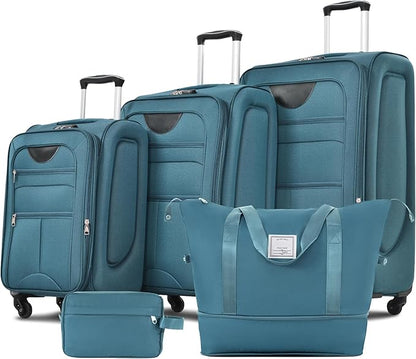 Merax Suitcase Set Softside 3-Piece Expandable Luggage with TSA Lock Spinner Wheels Lightweight Upright Luggage with Travel Bag(22/26/30 IN, Blue Green)